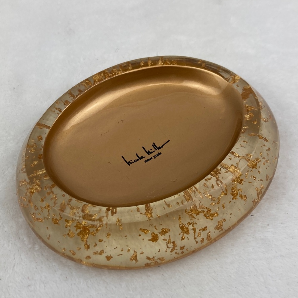 Nicole Miller Gold and Clear Oval Lucite Jewelry/ Soap Dish 5”